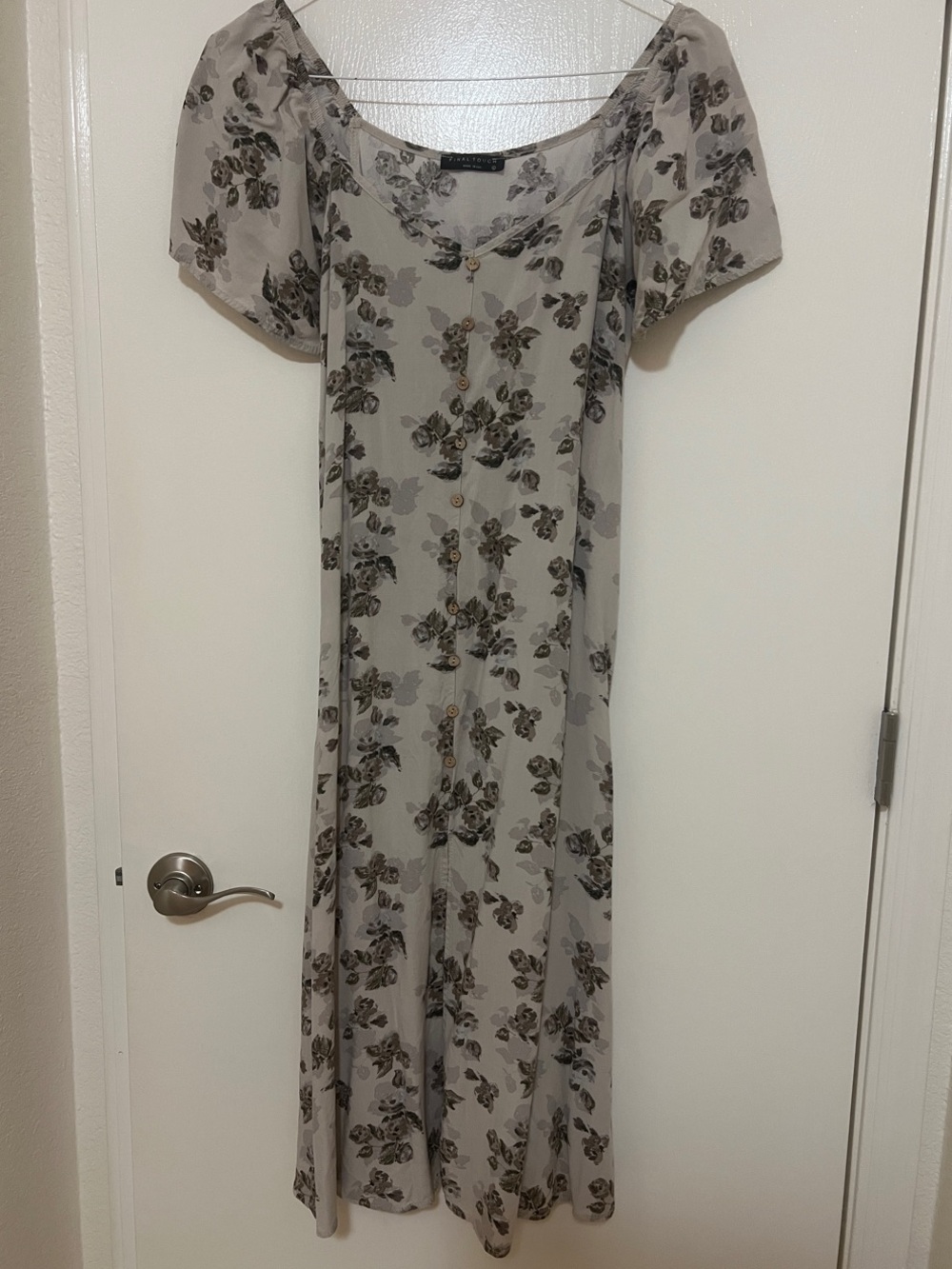 Final Touch Beige Floral Scoop Neck Midi Dress